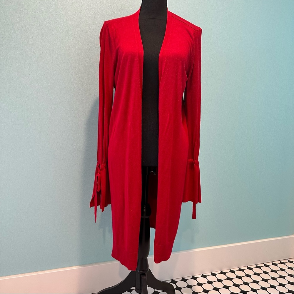 Halogen long, open front cardigan with bell sleeves.